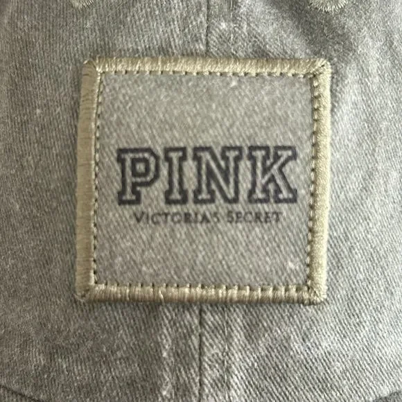 Victoria Secret PINK Baseball Cap Patch Logo Olive Green Cotton Adjustable Y2K - Picture 8 of 10